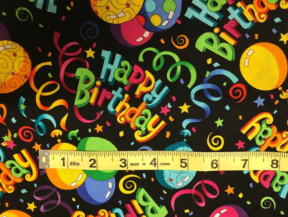 Tissu Festif De Joyeux Anniversaire Tissu De Nouveaute Tissu Etsy France