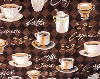 Coffee fabric, coffe latte fabric, novelty fabric, espresso, coffee cup, coffee shop