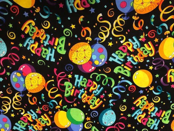 Tissu Festif De Joyeux Anniversaire Tissu De Nouveaute Tissu Etsy France