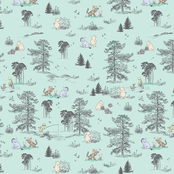 Disney Winnie the Pooh forest fabric featuring Winnie the Pooh and Piglet, Disney fabric, pooh bear, Licensed fabric