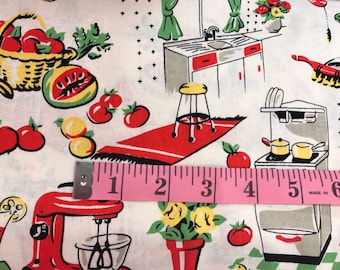 Vintage retro style 1950's kitchen fabric, lady fabric, 50's style fabric, novelty fabric, retro style, retro housewife, Michael Miller