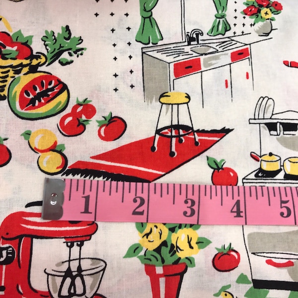 Vintage retro style 1950's kitchen fabric, lady fabric, 50's style fabric, novelty fabric, retro style, retro housewife, Michael Miller