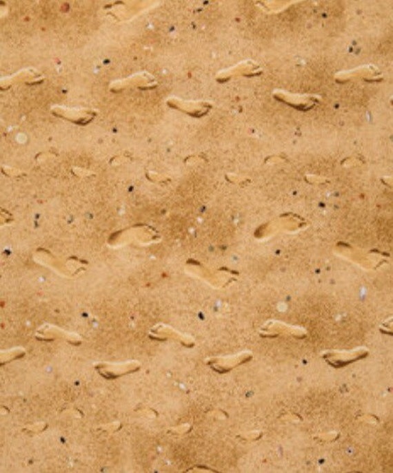 Footprints in the sand fabric beach fabric sand & seashells Etsy