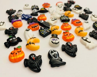 Assorted Halloween Charms, flat back, DIY decorating embellishments, ghost, pumpkin, haunted mansion