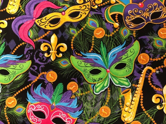Mardi Gras ,fabric, Masks, Cotton, 