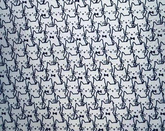 White cat fabric, kitten fabric, kitty cats fabric, animal fabric, pets, sketch fabric