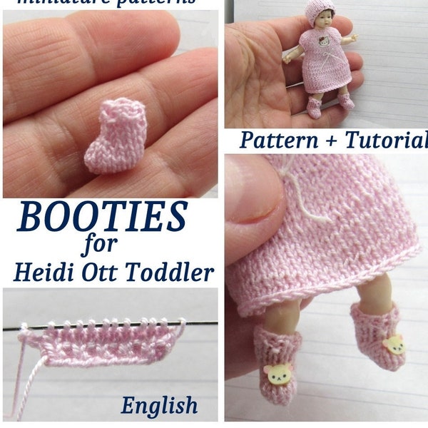 PDF Knitting E-Pattern + Picture Tutorial - miniature BOOTIES for Heidi Ott Toddler doll - in ENGLISH - miniature knitting