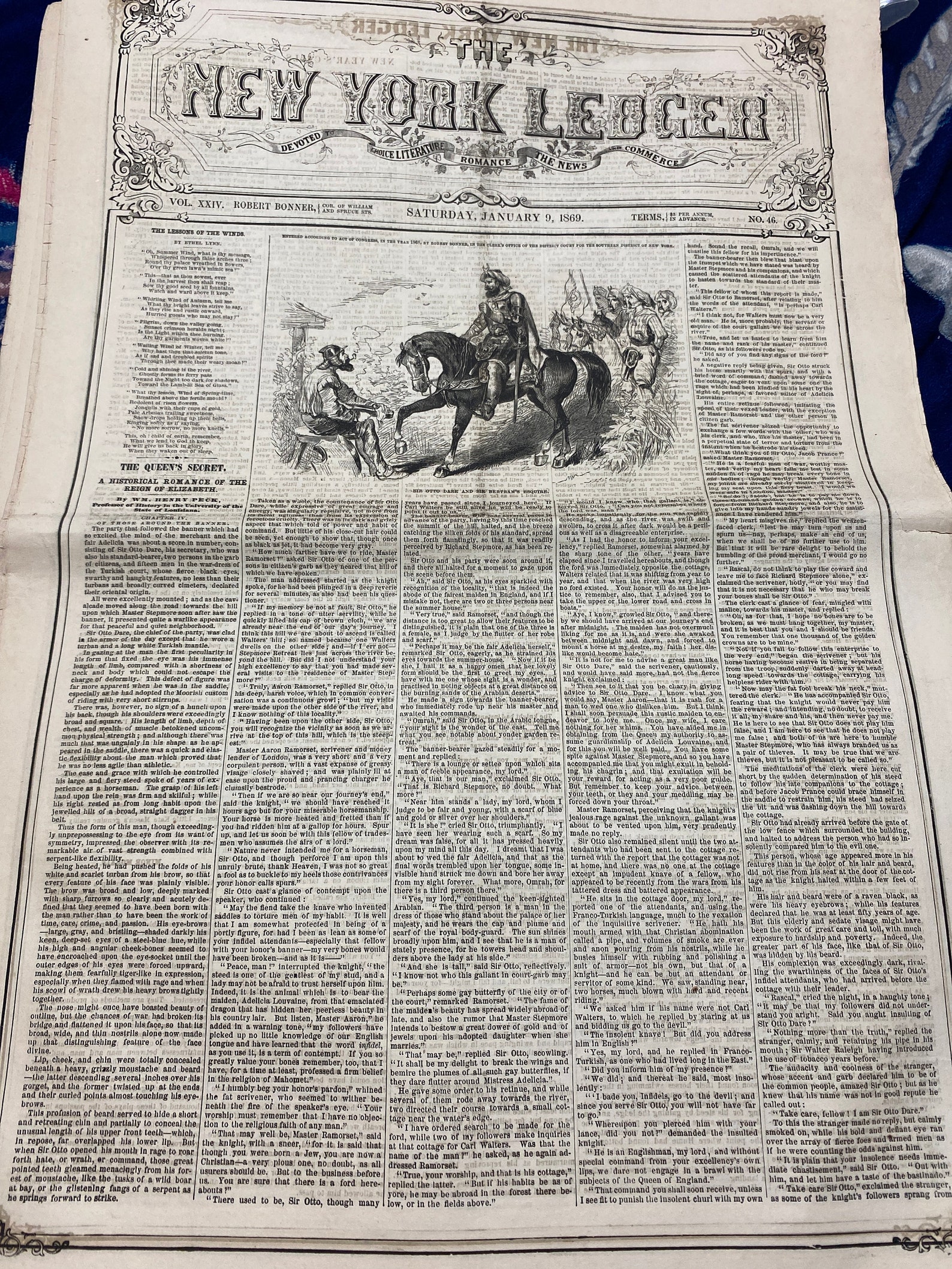 The New York Ledger Saturday January 9 1869 newspaper Etsy