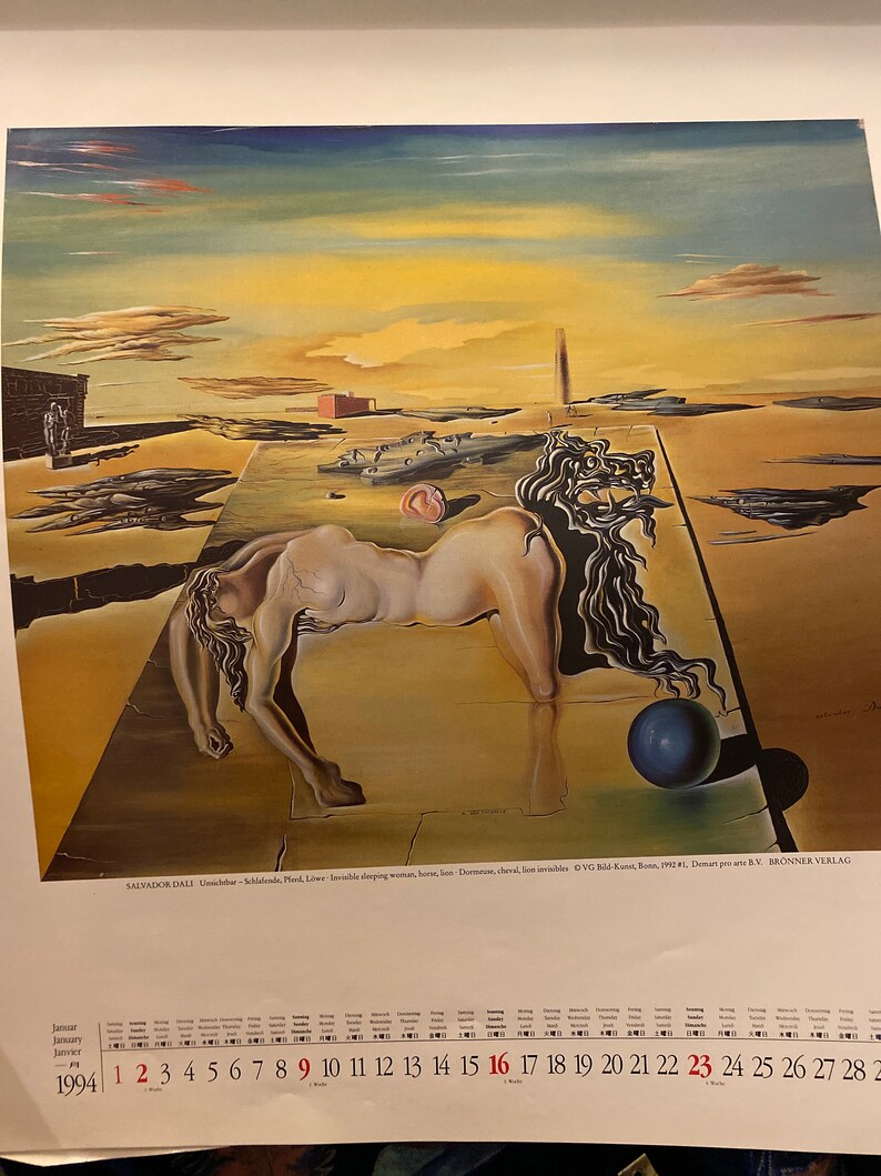 Salvador Dali 1994 vintage calendar print large | Etsy