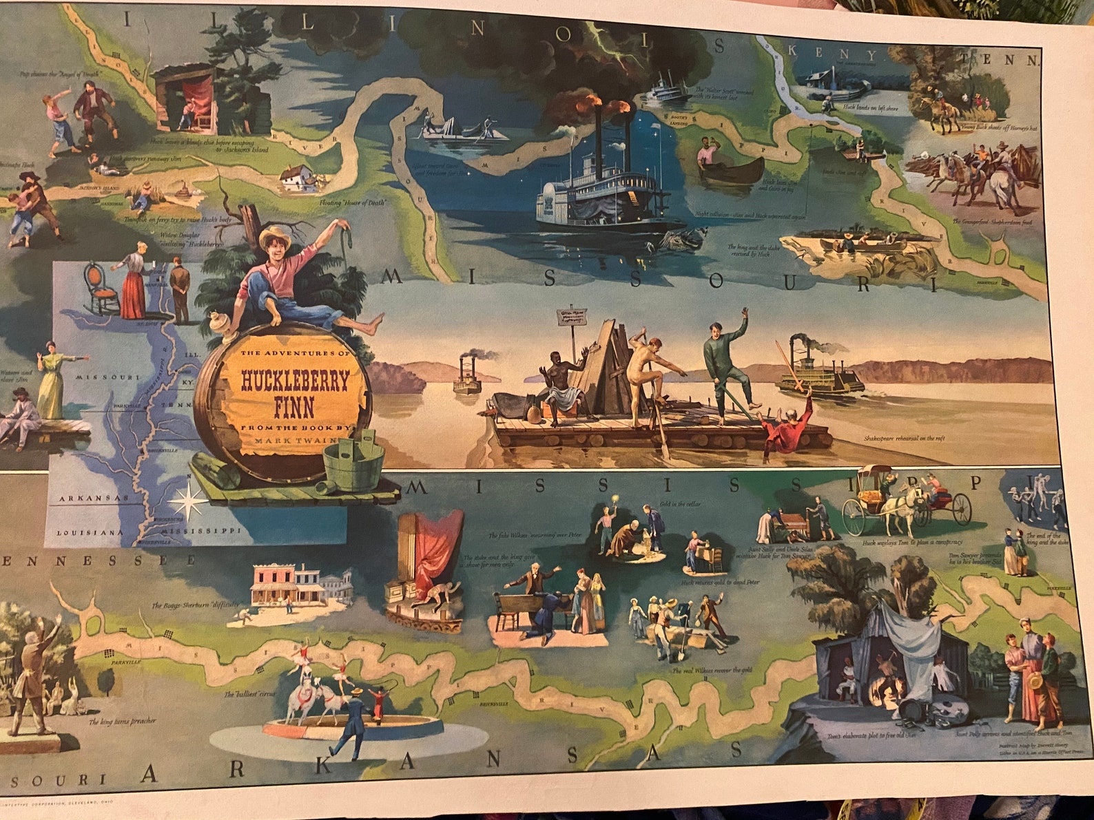 1959 Mark Twain Decorative Map Poster by Everett Henry - Etsy