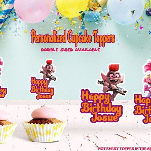 Trolls Cupcake Topper World Tour Cupcake Topper Trolls Personalized Cupcake Topper 6PCS or 12PCS set Party Supplies