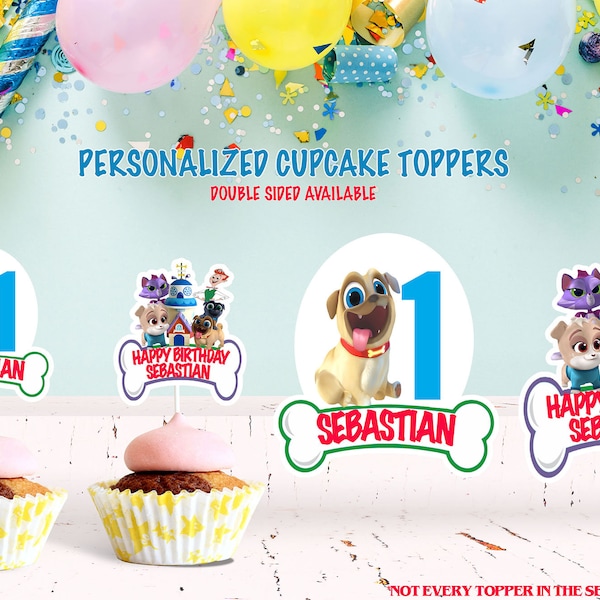 Puppy Dog Pals Cupcake Toppers Rolly and Bingo Cupcake Topper  Arf, Hissy, Bob, Keia, - Personalized & Double Sided Set of 6 or 12