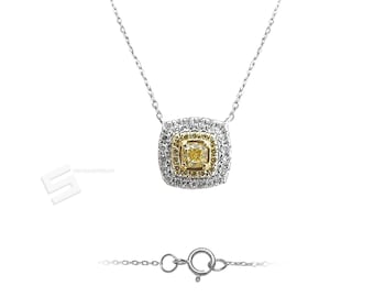 Certified Yellow Diamond Gold Necklace, 0.25TTW. Vivid Yellow Diamonds In 18KT Solid Gold Pendant Adjustable Necklace