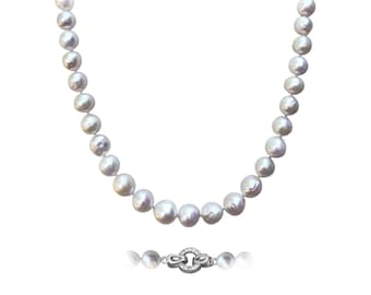 Collar llamativo de perlas Kasumi de 11-14 mm, grandes perlas de agua dulce nucleadas y cierre de plata de ley, joyería con perlas Kasumi.