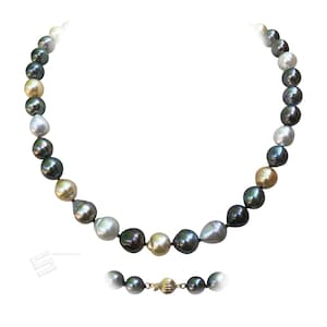 South Sea Pearls And Gold Necklace, 9-11mm Multicolored South Sea Cultured Pearls Necklace & 14KT Solid Gold Clasp Necklace