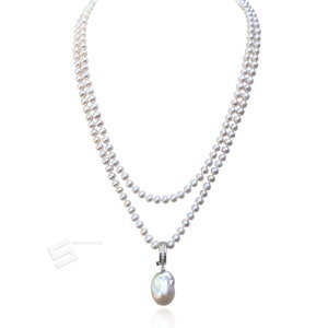 43 Pearls Rope in Silver Long Necklace, Multi Functions Freshwater ...