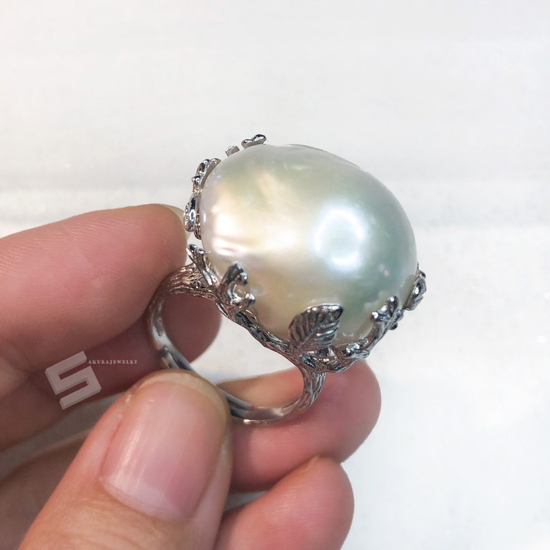 Large Baroque Pearl in 925 Silver Ring 23MM Kasumi Pearl and Etsy