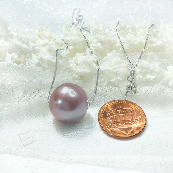 9mm Dyed Cultured Freshwater Pearl Necklace Lavender and Fine Silver Plate 9mm Dyed Cultured Freshwater Pearl Necklace Lavender and Fine Silver Plate