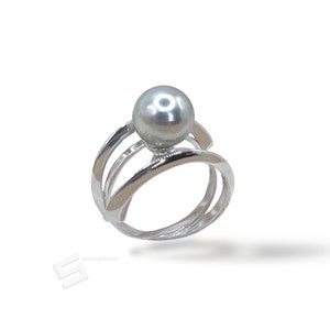 Natural Gray Akoya Cultured Pearl Ring, AA+ Grade Japanese Akoya Pearl In Sterling silver Statement Ring, Grey Akoya Pearl Ring, Size 7