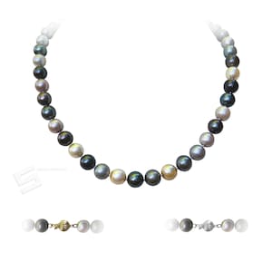 Authentic South Sea Pearls 14KT Gold Clasp Necklace, 8.5-9.5MM AA Grade Multicolored Tahitian Cultured Pearls And Solid Gold Necklace