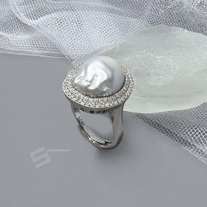 South Sea Baroque Pearl Statement Ring, Authentic Australian South Sea Cultured In Sterling Silver Adjustable Band Ring