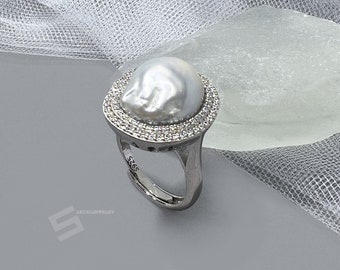 Anillo de declaración de perlas barrocas del Mar del Sur, auténtico anillo de banda ajustable de plata esterlina cultivado en el Mar del Sur australiano