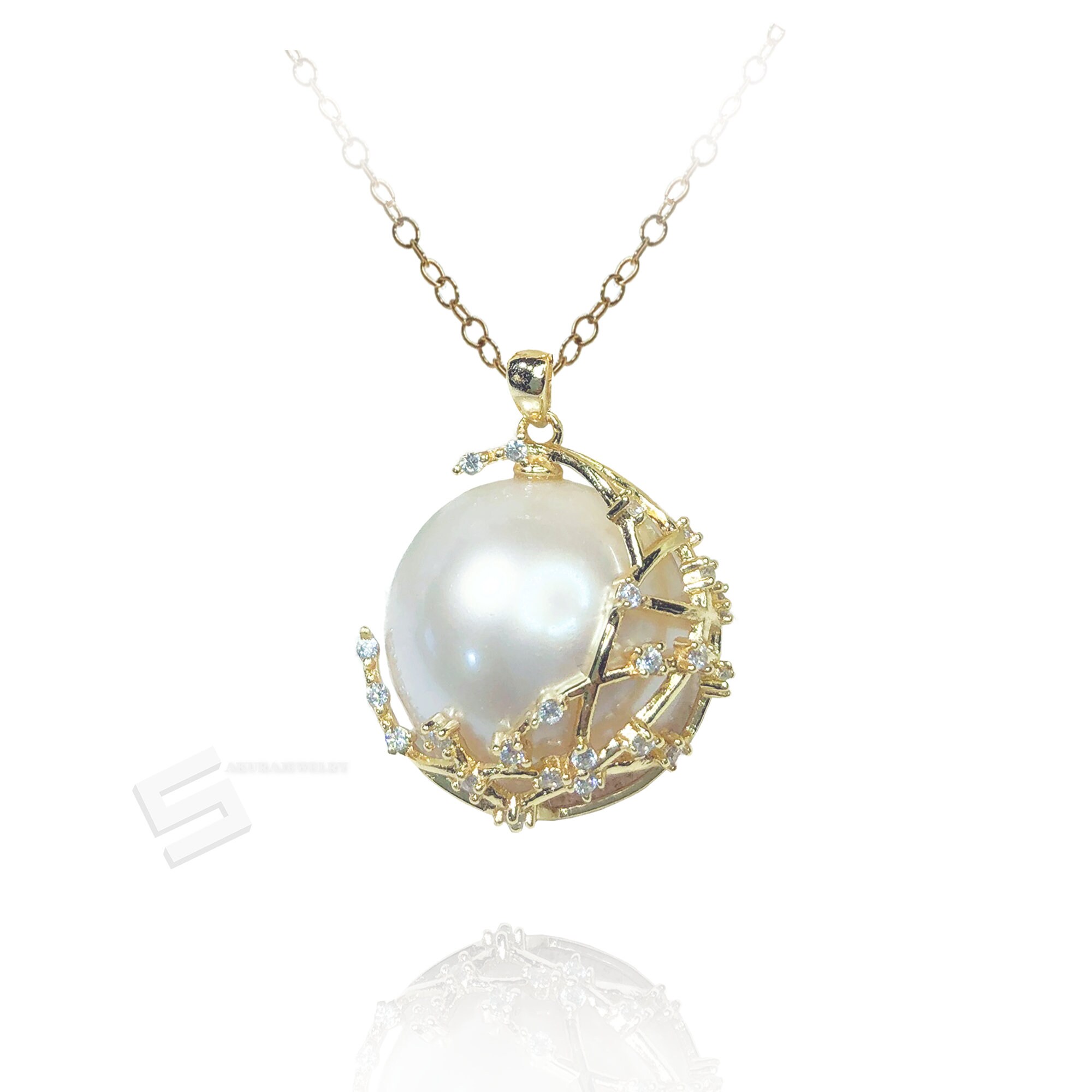 16MM Mabe Pearl Pendant Necklace Large 