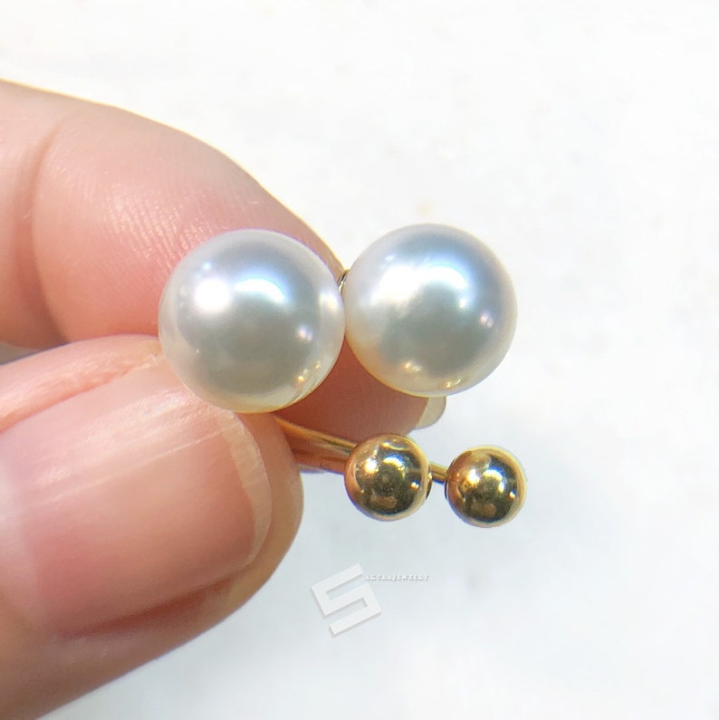 AAA Grade Akoya Pearls And Solid Gold Covertable Earrings Japanness Akoya Pearls In 18KT Gold Ear Jackets Pearl /& Gold Two Way Earrings