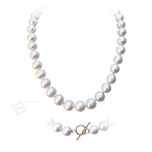 11-14MM Large Freshwater Pearls Necklace, Big Cultured Pearl & 14K Gold Filled Toggle Clasp Statement Necklace, Pearl In Gold Filled Jewelry