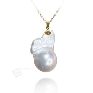 Large Baroque Pearl 18KT Gold Pendant, Cultured Kasumi Like Pearl With 18KT Solid Gold Bail Pendant, Edison Pearl & Gold Pendant