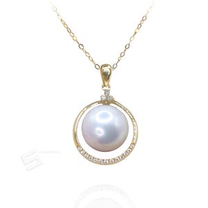 Genuine Pearl 14K Gold Pendant, AAA Grade Freshwater Pearl In Circle Shape 14KT Solid Gold Pendant, Real Pearl Solid Gold Jewelry