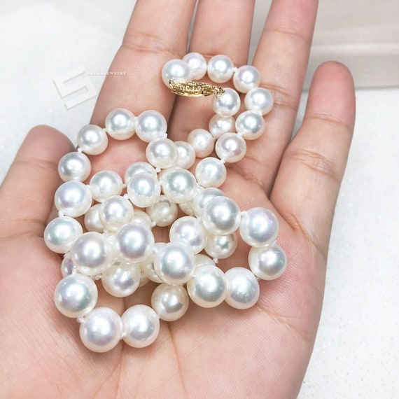 Collar De Perlas Naturales AAA Del Mar Del Sur | 8-9mm Blanco, 18 Pulgadas, Hecho A Mano