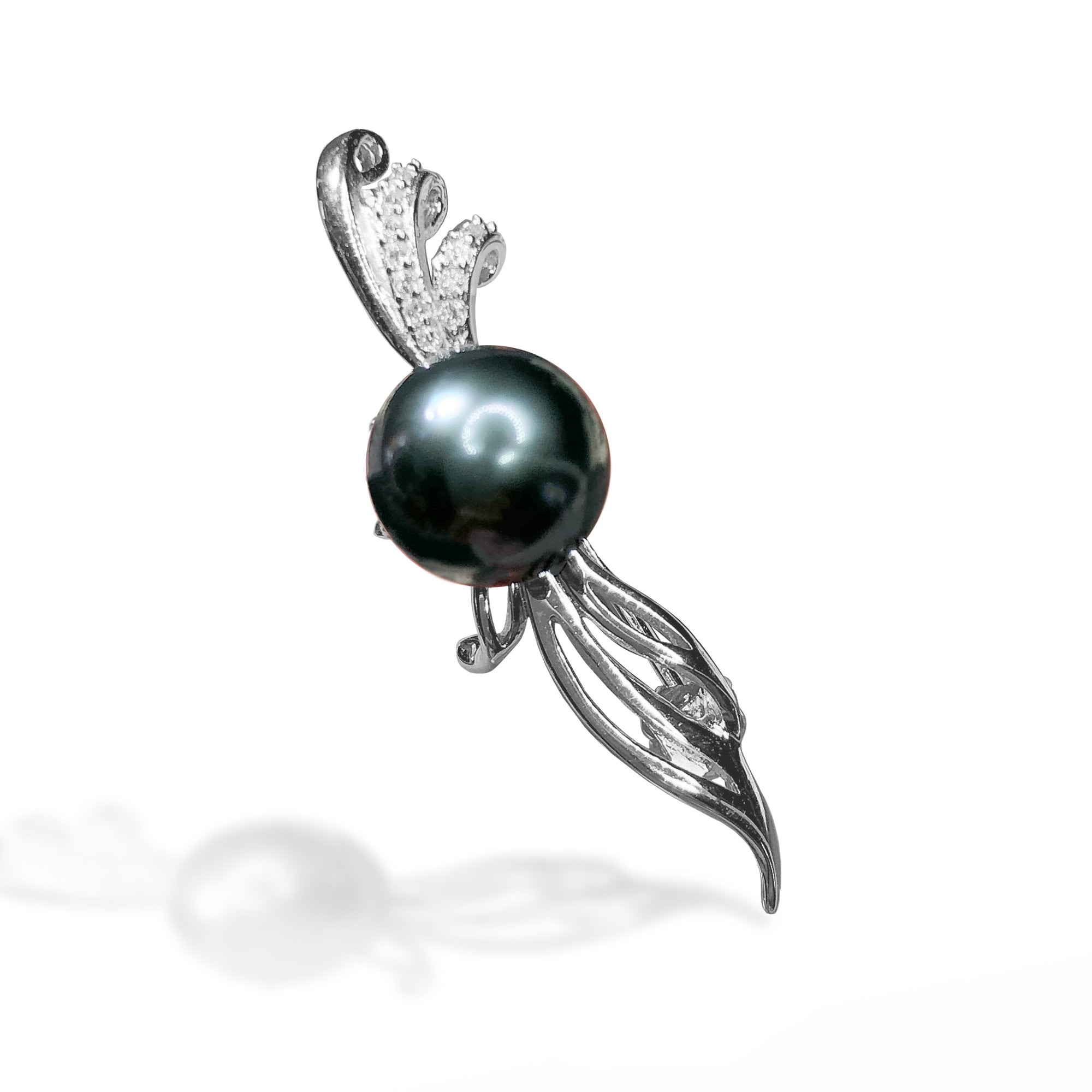Broche En Argent Sterling Avec Perle De Tahiti Paon – 10,0 Mm, Qualité AAA – Neuf Sans Emballage