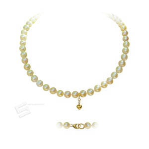 Japaneses Golden Akoya Pearls Gold Charm Necklace, 6-6.5MM AAA Garde Queen Gold Akoya Cultured Pearls And 18KT Heart Shape Gold Charm Choker