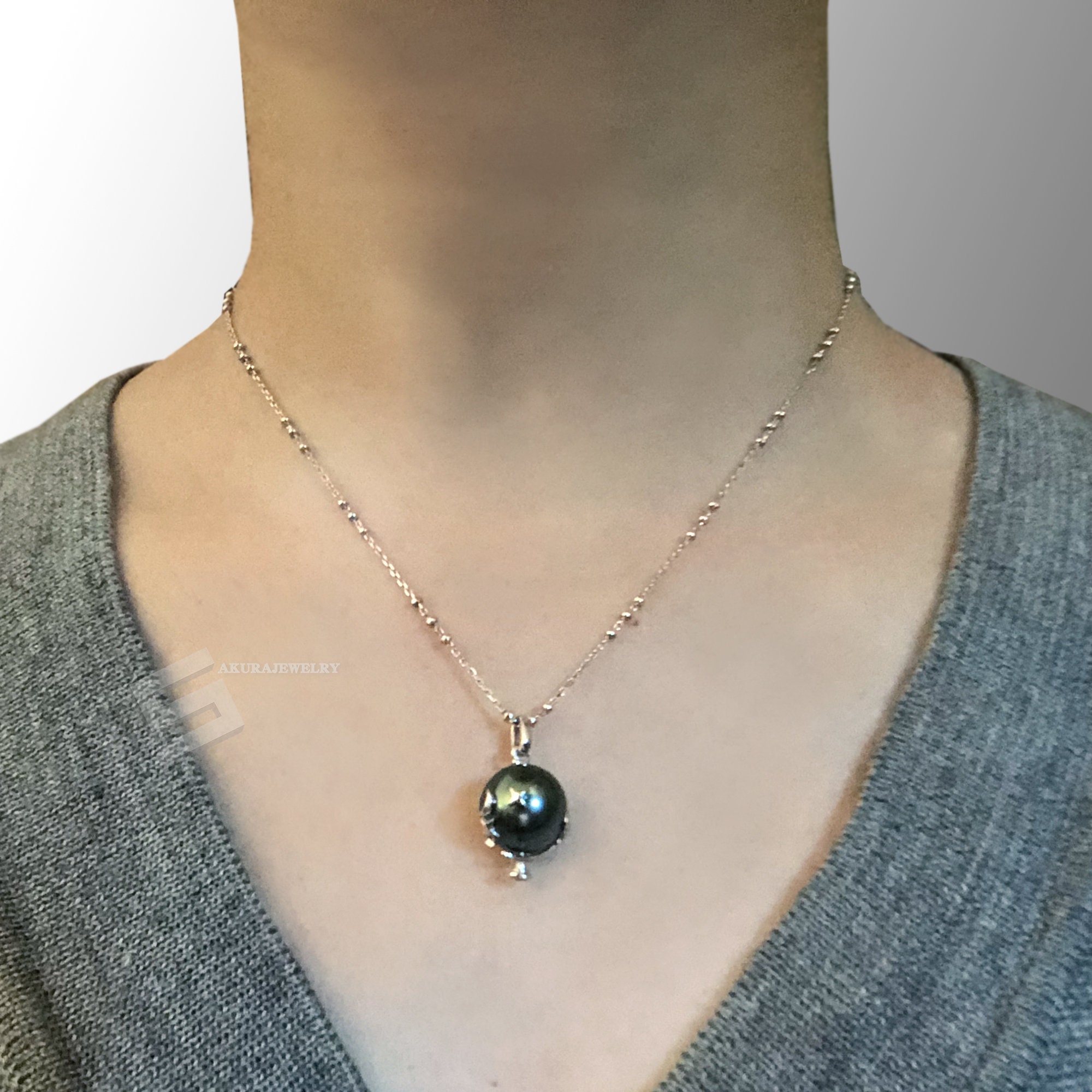 Collier Argent Perle Noire De Tahiti - Avec Tanzanite Naturelle - Bijou Pierre Précieuse - Marque Rose-Mimosa