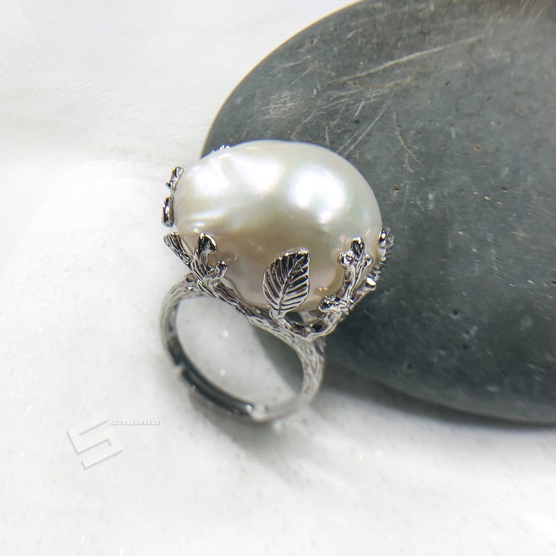 Large Baroque Pearl in 925 Silver Ring 23MM Kasumi Pearl and Etsy