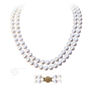 AAA Grade Real Pearls & Gold Clasp Necklace, 8-9MM Cultured Freshwater Pearls And 14K Solid Gold Double Strands Necklace, Bridal Necklace