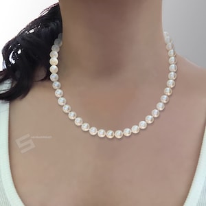 Japanese Akoya Pearls Solid Gold Necklace, AA+ Grade 7-7.5MM Akoya Cultured Pearls And 14KT Gold Necklace, AKoya Sea Pearls in Gold Necklace