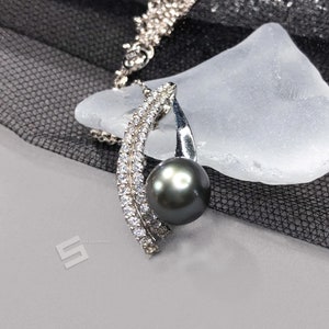 Tahitian Pearl And Silver Necklace, Genuine South Sea Peral In Sterling Silver Pendant Necklace, Saltwater Black Pearl Necklace