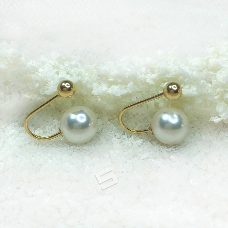 AAA Grade Akoya Pearls And Solid Gold Covertable Earrings Japanness Akoya Pearls In 18KT Gold Ear Jackets Pearl /& Gold Two Way Earrings