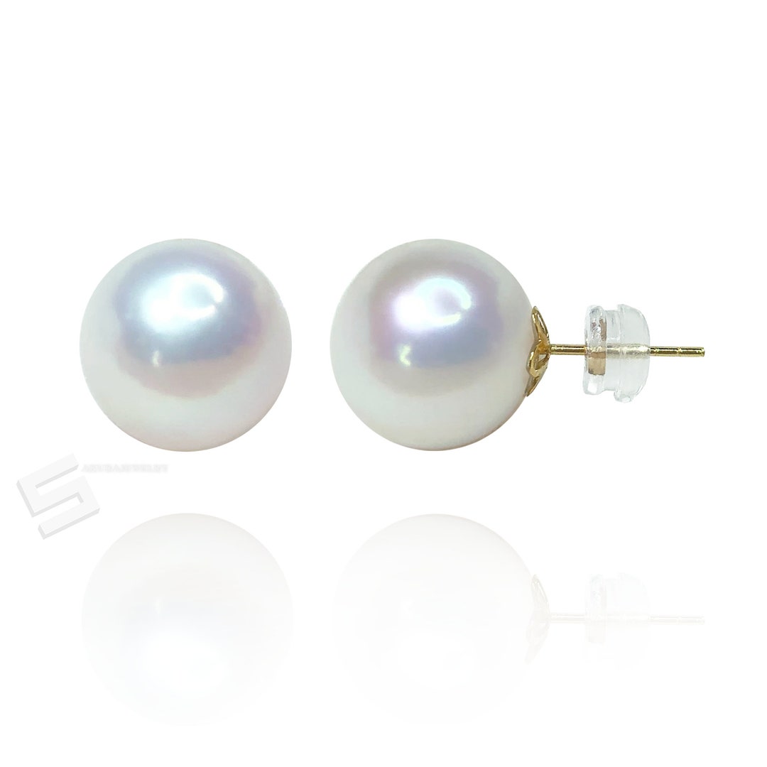 Real Pearls In 18KT Gold Stud Earrings, 8-9MM 10-11MM AAA Grade Cultured  Pearls 18KT Solid Gold Earrings, Freshwater Pearl And Gold Studs