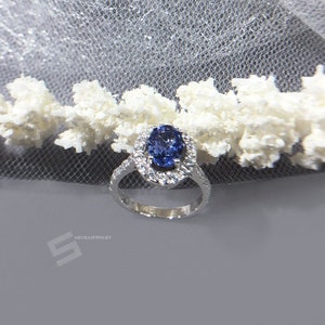 Earth Mine Tanzanite In Silver Ring, 1.25Ctw. Natural Blue Tanzanite And Sterling Silver Halo Ring, December Birthstone Ring, Promise ring
