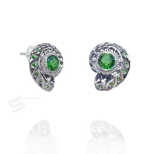 Untreated Tsavorite 14KT Gold Earrings,  Vivid Green Earth Mine Tsavorite In Solid Gold Stud Earrings, Green Garnet Gold Jewelry