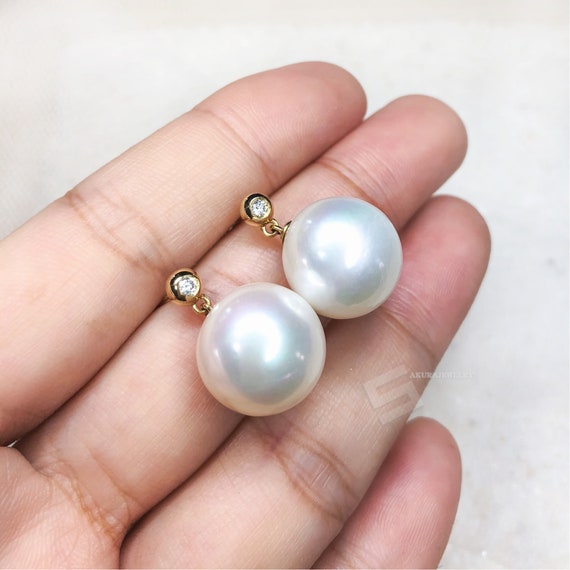 12-13 Mm AAA Mare Del Sud Orecchini Perla Naturale Oro Giallo 14K - Foto 9