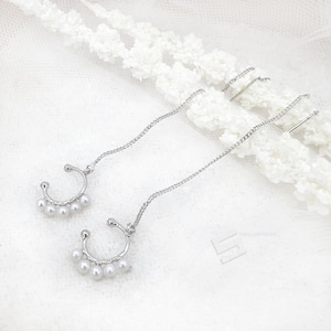 Baby Pearls Silver Ear Jackets, AAA Grade Delicate Pearls Cluster Ear Climbers, Multi Functions Real Pearl Earrings