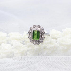 Untreated Tourmaline Ring,1.15CTW. Emerald Cut Bright Green Tourmaline In Sterling Silver Adjustable Ring, Genuine Green Tourmaline Jewelry