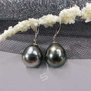 Tahitian Pearls In 18KT Gold Earrings, Baroque South Sea Cultured Pearl Hook Earrings, Authentic Saltwater Black Pearls & Solid Gold Jewelry