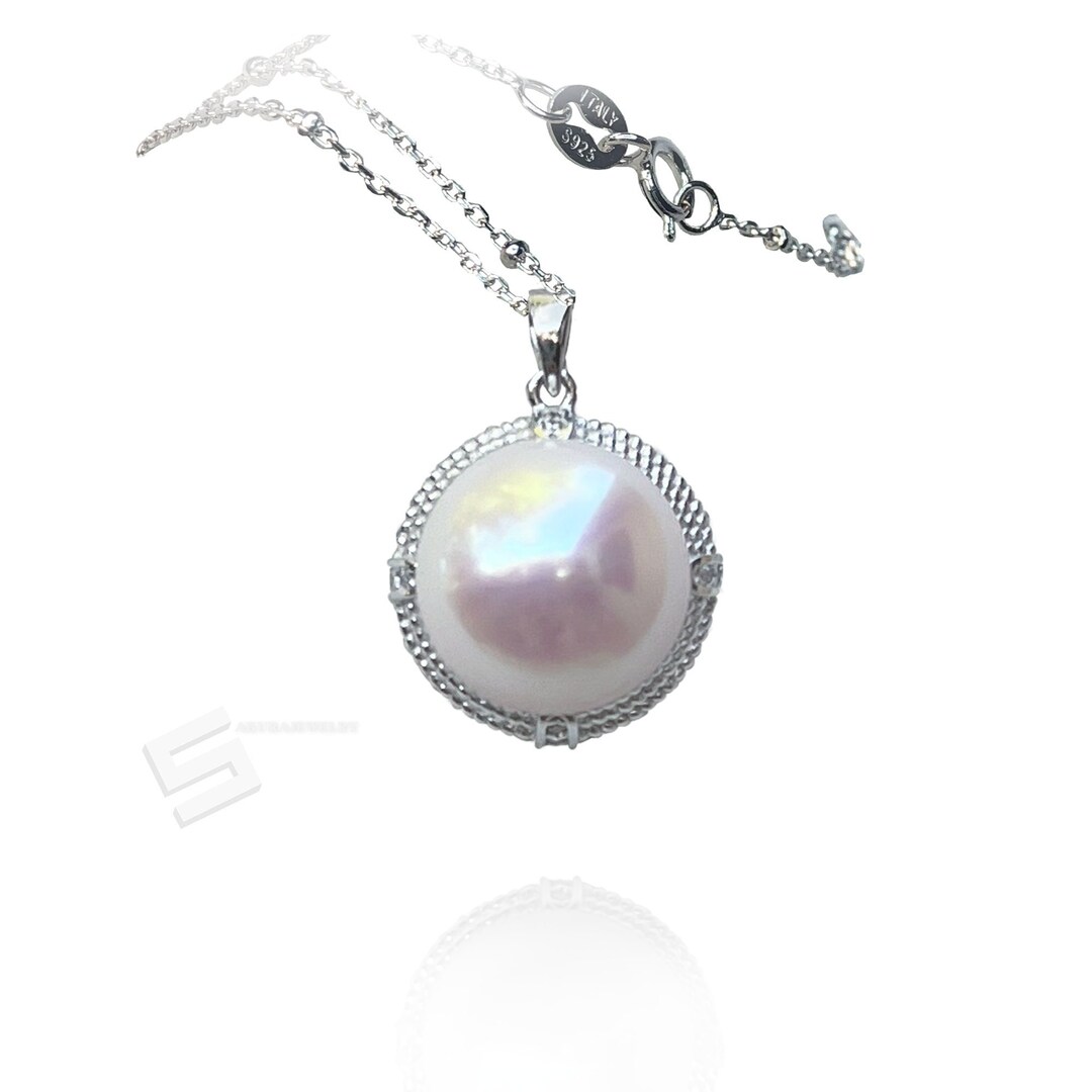 Large Pearl Pendant Necklace | Sterling Silver | 12-13mm Natural Freshwater Pearl