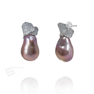 Boucles d&#39;oreilles en argent sterling avec perles véritables, 11 x 18 mm perles de couleur exotique et boucles d&#39;oreilles en argent sterling, boucles d&#39;oreilles en perles violettes ultraviolets