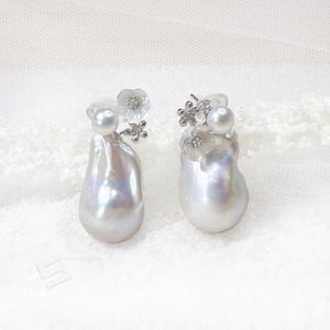 Large Baroque Pearl Statement Earrings, Kasumi Like Freshwater Cultured Pearls In Sterling Silver Convertible Earrings